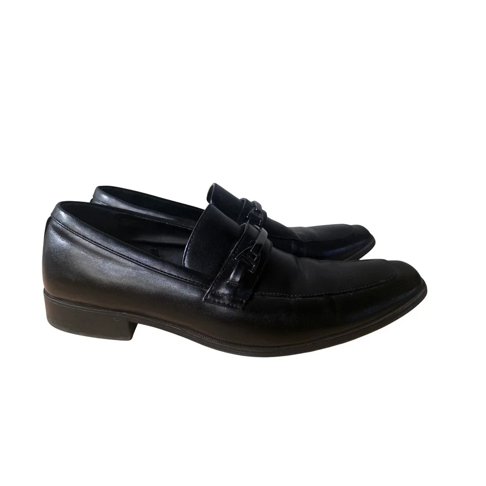Perry Ellis Mens Black Leather Bit‎ Loafers Square Toe Dress Shoes Size 10.5